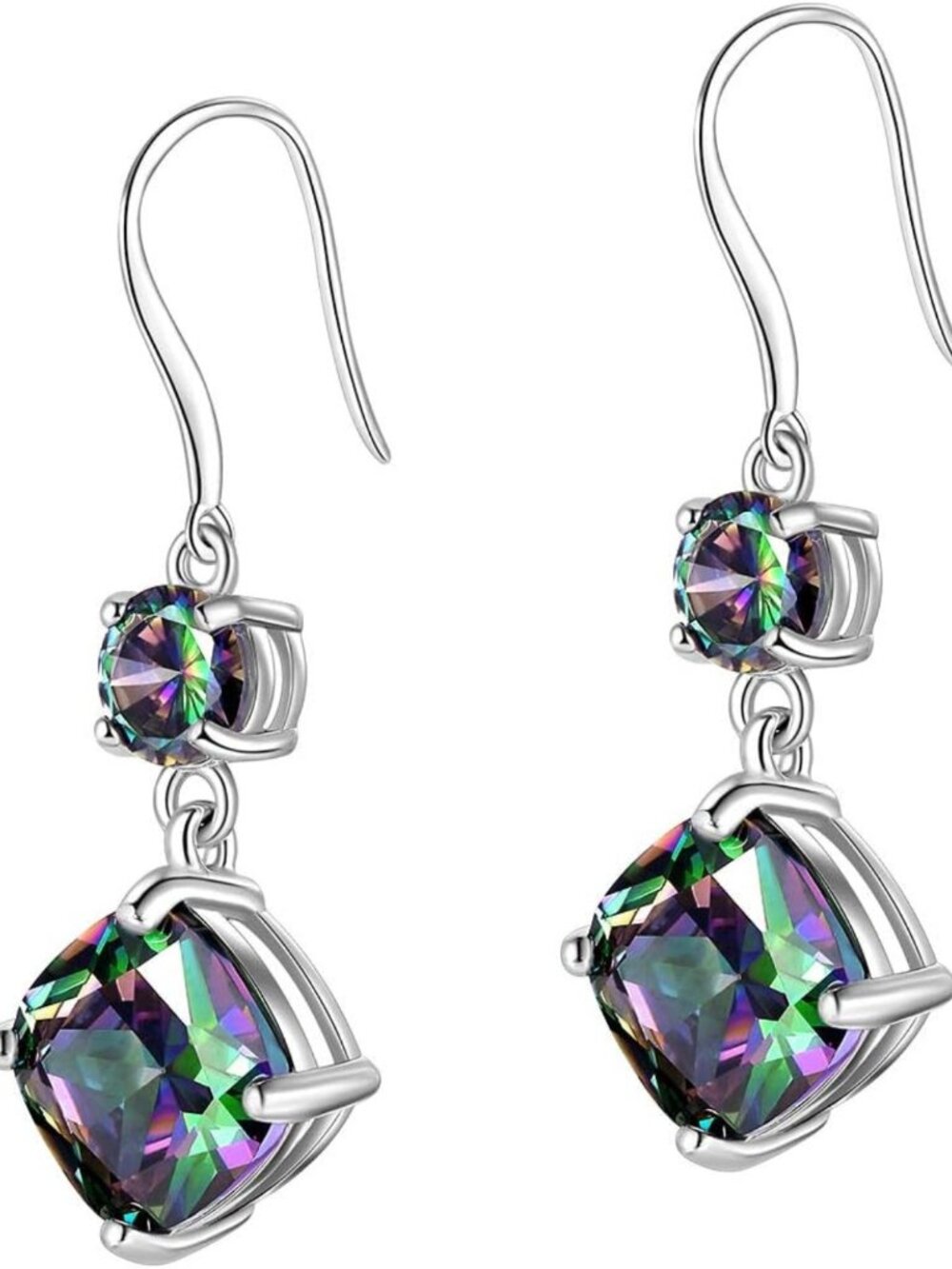 925 Sterling Silver Mystic Fire Topaz Necklace & Earrings Set - Rainbow Crystal
